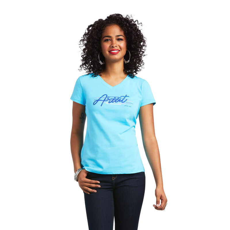 Camisetas Ariat Real Logo Script Classic Fit Turquesa Mujer - Chile 047-TRNHBF